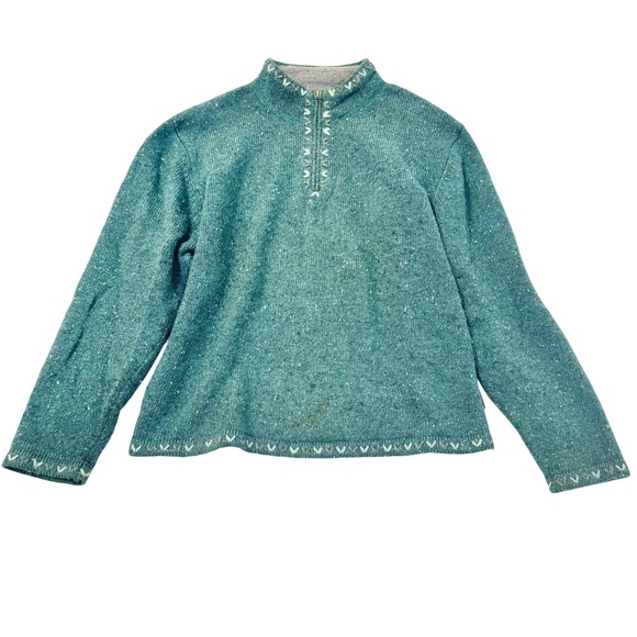 Woolrich Sweaters - VTG Woolrich Teal Ramie Wool Blend Quarter Zip Sweater Womens Medium Petite 9101